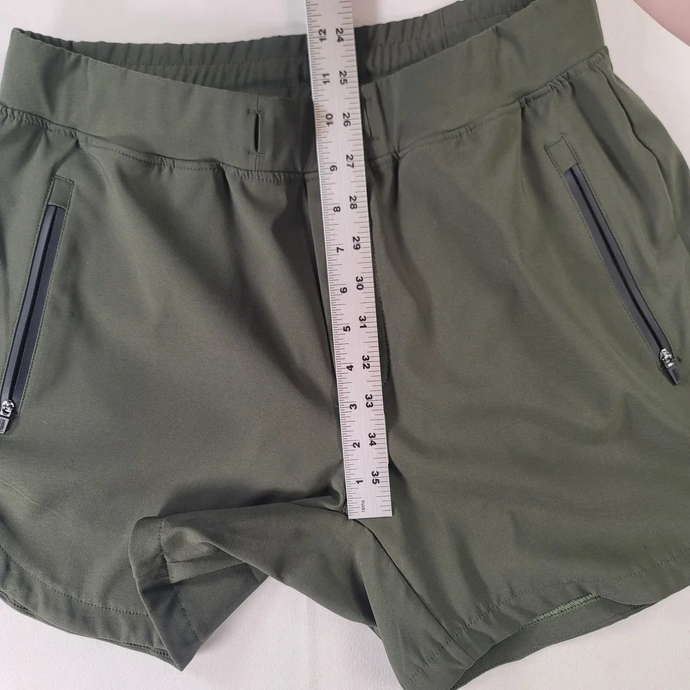 Barbell Apparel Women's‎ Large Olive Green Athletic Running Shorts Zip Pockets
